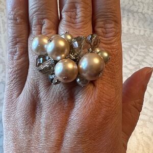 Art Deco Faux Pearl Cocktail Ring